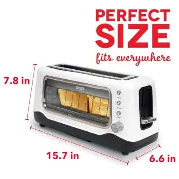 DASH Clear View Toaster - Compact Design with 7 Browning Levels & Clear-View Window, Extra-Wide Slot Large Toaster, 1-Touch Defrost, Reheat & Bagel Functions - Easy Clean Up Crumb Tray (White)