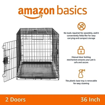Durable Foldable Dog Crate with Double Door 36-Inches