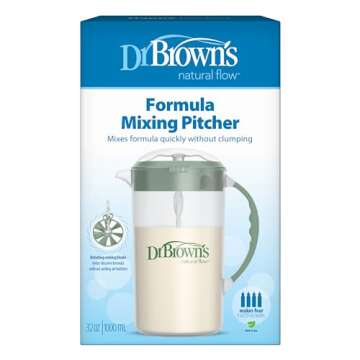 Dr. Brown's Baby Formula Mixing Pitcher with Adjustable Stopper, Locking Lid, & No Drip Spout, 32oz,...