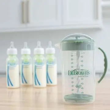 Dr. Brown's Baby Formula Mixing Pitcher with Adjustable Stopper, Locking Lid, & No Drip Spout, 32oz, BPA Free, Olive
