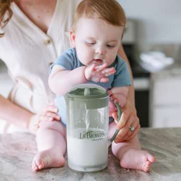 Dr. Brown's Baby Formula Mixing Pitcher with Adjustable Stopper, Locking Lid, & No Drip Spout, 32oz, BPA Free, Olive
