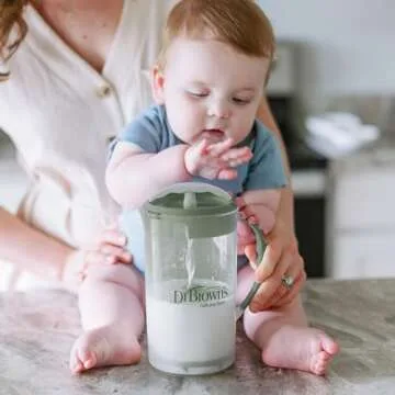 Dr. Brown's Baby Formula Mixing Pitcher with Adjustable Stopper, Locking Lid, & No Drip Spout, 32oz, BPA Free, Olive