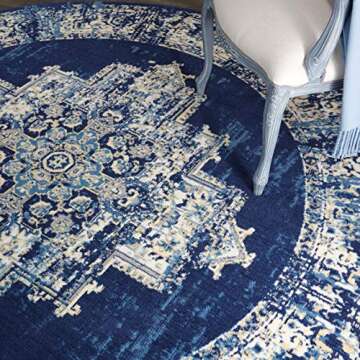 Nourison Home Grafix 8' Round Rug in Navy Blue Elegance