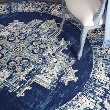 Nourison Home Grafix 8' Round Rug in Navy Blue Elegance