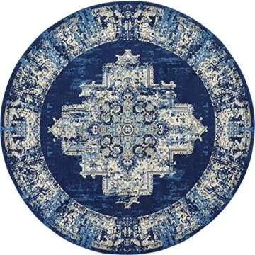 Nourison Home Grafix 8' Round Rug in Navy Blue Elegance