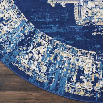 Nourison Home Grafix 8' Round Rug in Navy Blue Elegance