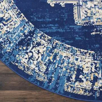Nourison Home Grafix 8' Round Rug in Navy Blue Elegance