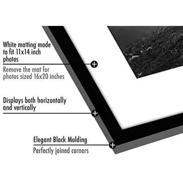 Americanflat 16x20 Picture Frame with Polished Plexiglass - Set of 5 - Use as 11x14 Frame with Mat or 16x20 Frame Without Mat - Galleria Collection - Gallery Wall Frame Set for Wall Display - Black