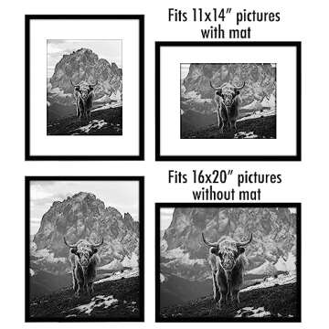 Americanflat 16x20 Picture Frame with Polished Plexiglass - Set of 5 - Use as 11x14 Frame with Mat or 16x20 Frame Without Mat - Galleria Collection - Gallery Wall Frame Set for Wall Display - Black
