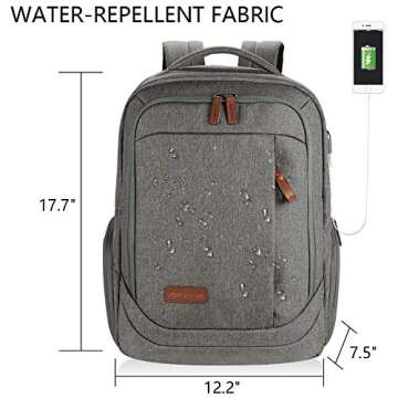 KROSER Laptop Backpack Large Computer Backpack Fits up to 15.6 Inch Laptop with USB Charging Port Water-Repellent Travel Backpack Casual Daypack for Business/College/Women/Men-Grey