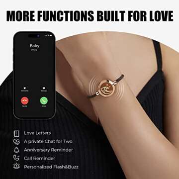 TOTWOO Long Distance Bracelets for Couples, Vibration & Light Up Bracelet, Montain & Sea Long Distance Relationship Gifts for Girlfriend Boyfriend, Bluetooth Smart Pairing Jewelry (Milan Rope | Black Rose Gold)