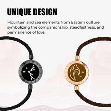 TOTWOO Long Distance Bracelets for Couples, Vibration & Light Up Bracelet, Montain & Sea Long Distance Relationship Gifts for Girlfriend Boyfriend, Bluetooth Smart Pairing Jewelry (Milan Rope | Black Rose Gold)