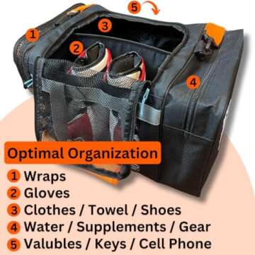 Gym Bag for Boxing Gear with Breathable Mesh Compartments for Drying Boxing Gloves and Boxing Wraps. Boxing Gym Bag for Boxing Workouts.