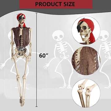 Hourleey 5 FT Halloween Skeletons Decoration, Life Size Full Body Bones Skeletons with Posable Joint...
