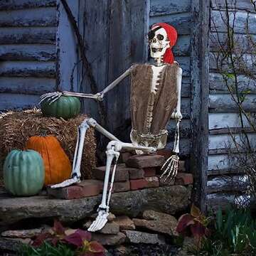 Hourleey 5 FT Halloween Skeletons Decoration, Life Size Full Body Bones Skeletons with Posable Joints, Halloween Pose Skeleton Decorations for Indoor Outdoor Party Haunted House Decor