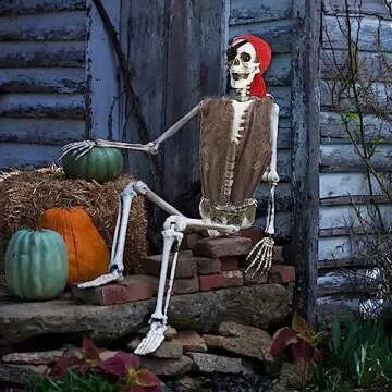 Hourleey 5 FT Halloween Skeletons Decoration, Life Size Full Body Bones Skeletons with Posable Joints, Halloween Pose Skeleton Decorations for Indoor Outdoor Party Haunted House Decor