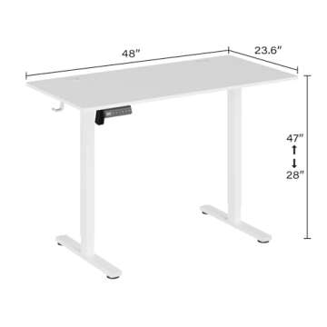 UPGRAVITY Height Adjustable Electric Standing Desk, 48 x 24 Inches Ergonomic Stand up Table, Sit Stand Home Office Desk with Splice Board, White Frame/White Top (White, 48 inches)