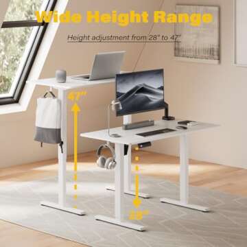 UPGRAVITY Height Adjustable Electric Standing Desk, 48 x 24 Inches Ergonomic Stand up Table, Sit Stand Home Office Desk with Splice Board, White Frame/White Top (White, 48 inches)