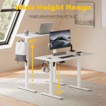 UPGRAVITY Height Adjustable Electric Standing Desk, 48 x 24 Inches Ergonomic Stand up Table, Sit Stand Home Office Desk with Splice Board, White Frame/White Top (White, 48 inches)