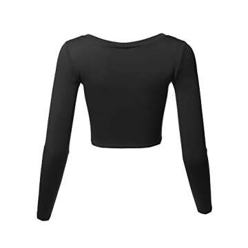 Women's Basic Solid Stretchable Scoop Neck Long Sleeve Crop Top