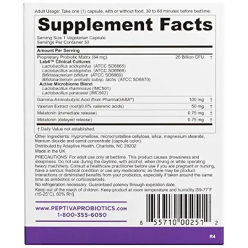 Peptiva Probiotic & Sleep Support - 26 Billion CFU Capsules