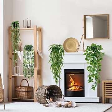 Sggvecsy Fake Hanging Plants 6 Pack Artificial Hanging Eucalyptus Plants Potted Greenery Faux Mandal...