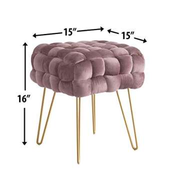 Ornavo Home Velvet Ottoman with Gold Metal Legs - Blush