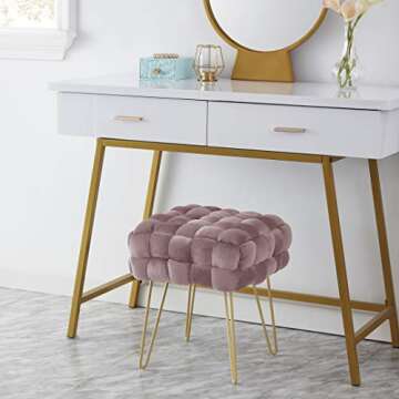 Ornavo Home Velvet Ottoman with Gold Metal Legs - Blush