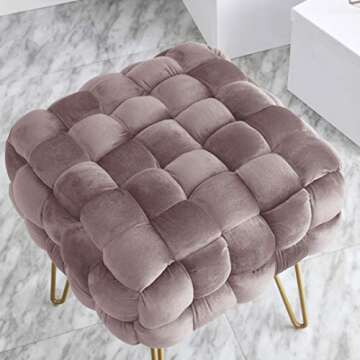 Ornavo Home Velvet Ottoman with Gold Metal Legs - Blush