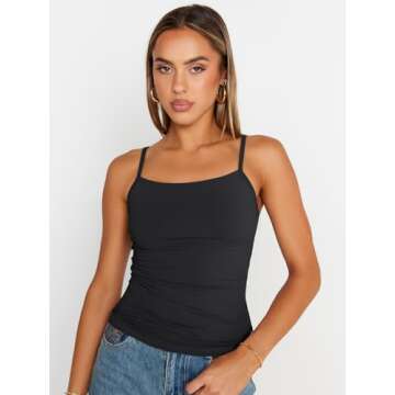 Trendy Queen Womens Tank Summer Black Tops 2025 Camisole Y2k Cute Square Neck Crop Going Out Sexy Te...