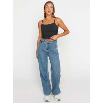 Trendy Queen Womens Tank Summer Black Tops 2025 Camisole Y2k Cute Square Neck Crop Going Out Sexy Teen Girls Sleeveless Spaghetti Fashion Shirts Clothes Outfits Basic Workout Gym Casual S