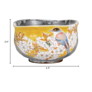 Nakamaru Kutani Matcha Bowl with Cherry Blossom Design