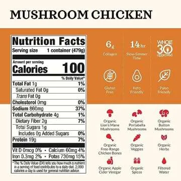 Kettle and Fire Mushroom Chicken Bone Broth, Keto, Paleo, Whole 30 Approved, Gluten Free, 19g of Pro...