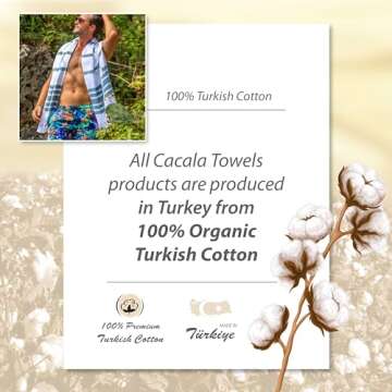 Cacala Turkish Baliksirti Towels Peshtemal Highly Absorbent Quick and Easy Dry Soft and Comfortable for Shower, Spa, Pool, Gym and Yoga 100% Cotton Baliksirti Series, 37" x 70"