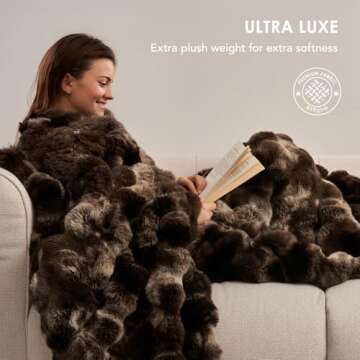 EVERGRACE Ultra Soft Luxury Fluffy Ridgeline Faux Rabbit Fur Throw Blanket, Thick Warm Bubble Throw for Bed, Cozy Plush Reversible Blankets for Couch, Chair, Sofa, Mocha Brown, 60x80 Inches, 870 GSM