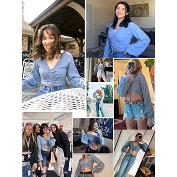 ZAFUL Womens Long Sleeve Fall Fashion 2023 Crop Tops Basic Slim Fitted T Shirts Y2K Tops