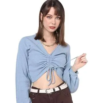 ZAFUL Womens Long Sleeve Fall Fashion 2023 Crop Tops Basic Slim Fitted T Shirts Y2K Tops