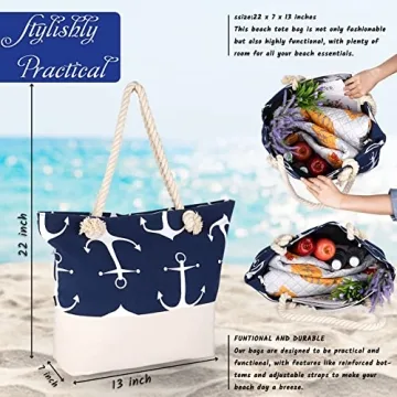 OZCHIN Large Beach Tote Bag with Zipper Stylish Secure