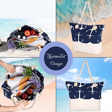 OZCHIN Large Beach Tote Bag with Zipper Stylish Secure