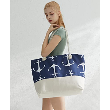 OZCHIN Large Beach Tote Bag with Zipper Stylish Secure