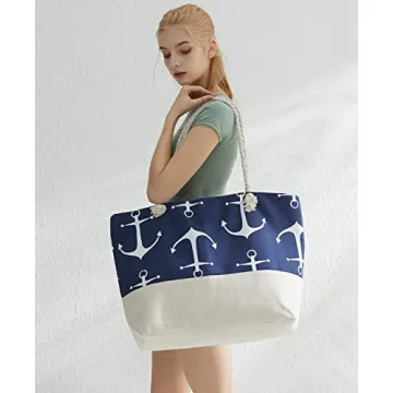 OZCHIN Large Beach Tote Bag with Zipper Stylish Secure