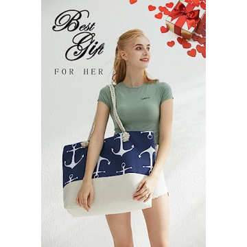 OZCHIN Large Beach Tote Bag with Zipper Stylish Secure