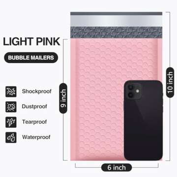 UCGOU Bubble Mailers 6x10 Inch Light Pink 25 Pack Poly Padded Envelopes Small Business Mailing Packa...