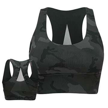 Long Sports Bra High Impact Longline Crop Mesh Back with Padded Support for Workout Yoga Black Camo
