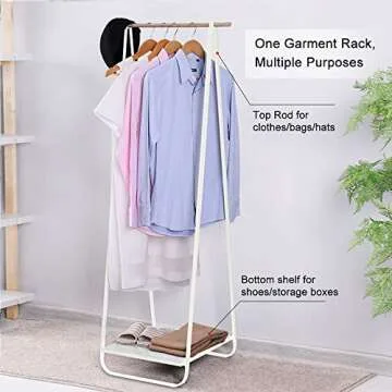 JEFEE Narrow Clothes Rack - Simple Garment Rack Mini Clothing Rack with Shelf 1-Tier Coat Clothing Organizer Storage for Small Space, Entryway, Bedroom, White