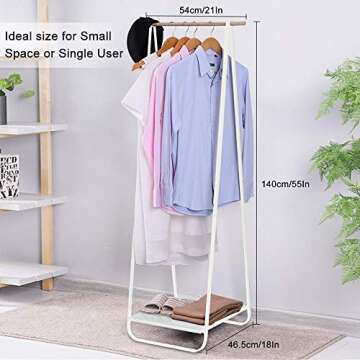 JEFEE Narrow Clothes Rack - Simple Garment Rack Mini Clothing Rack with Shelf 1-Tier Coat Clothing Organizer Storage for Small Space, Entryway, Bedroom, White