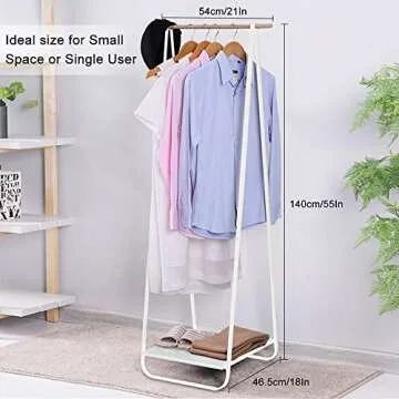 JEFEE Narrow Clothes Rack - Simple Garment Rack Mini Clothing Rack with Shelf 1-Tier Coat Clothing Organizer Storage for Small Space, Entryway, Bedroom, White