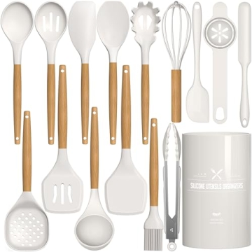 AIKKIL Silicone Cooking Kitchen Utensils Set - 16 Pcs, Heat Resistant & Stylish