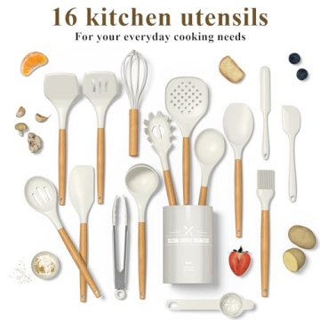 AIKKIL Silicone Cooking Utensils Set - 16 Pcs with Holder