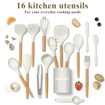 AIKKIL Silicone Cooking Utensils Set - 16 Pcs with Holder